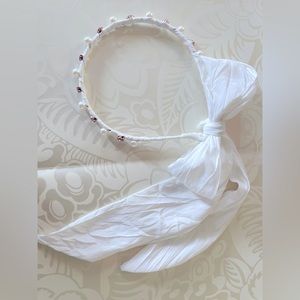 Anthropologie Celia bridal pearl and rhinestone tiara-style bow scarf headband